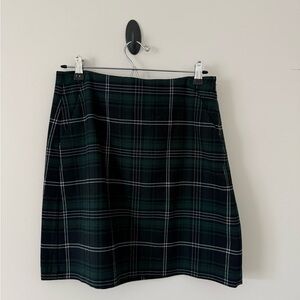 LOFT Green and Black Plaid A-Line Skirt